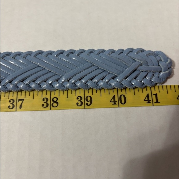 J Crew Leather Braided Sky Blue Belt with Gold Buckle - Picture 9 of 10